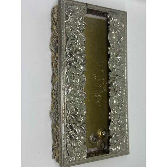 VTG Ornate Silverplate Tissue Box Cover 10.5" Gold Base Floral Hollywood Regency - Picture 3 of 6